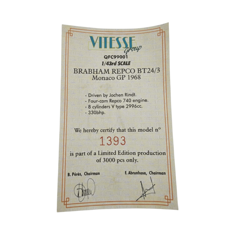 BRABHAM REPCO BT24 #3 MONACO GP 1968 QUARTZO QFC99001